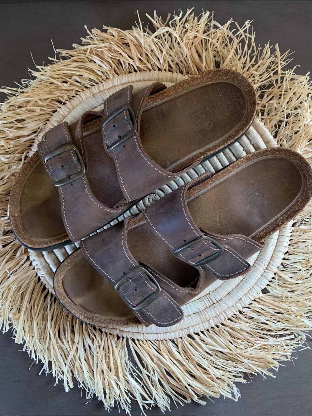 NUNN BUSH Brown Leather Buckle Slide Footbed Cork Sandals